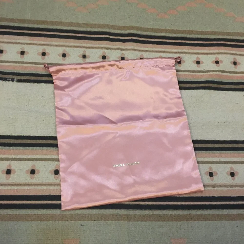 Amina Muaddi Pink satin dustbag garment bag 14” x 13” new - never used